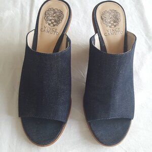 VINCE CAMUTO Women's Blue Denim Open Toe Slip On Casual Mules Sz 9 B3925